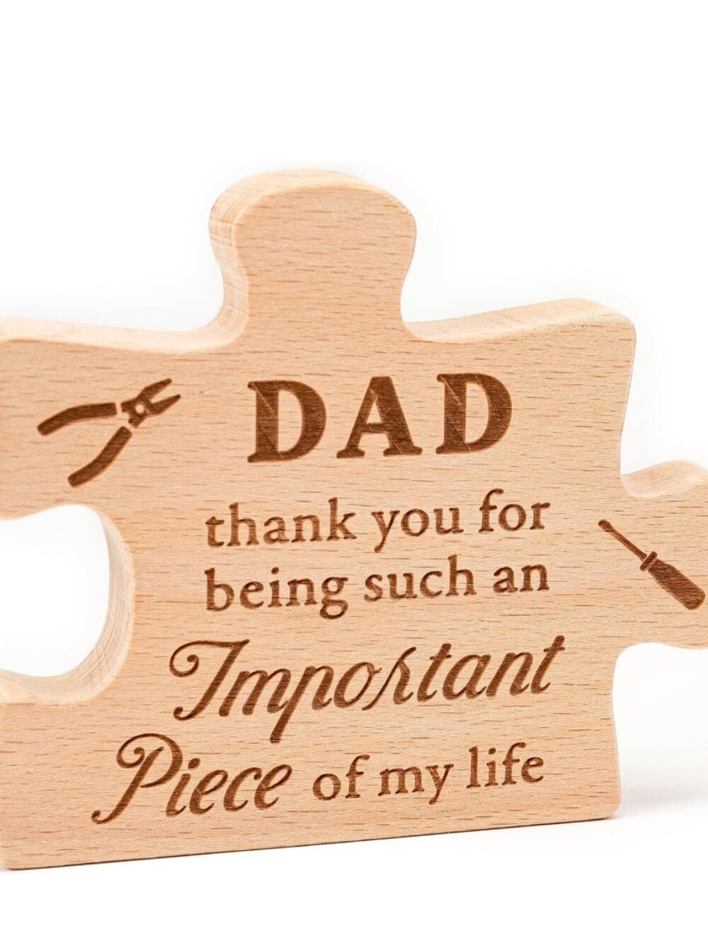 Dad Engraved Wooden Puzzle Piece - Natural Wood
